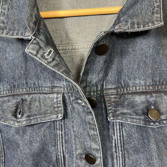 BISHOP + YOUNG Women’s Raw Hem Cropped Denim Jean Jacket Blue Size Medium - Picture 7 of 13